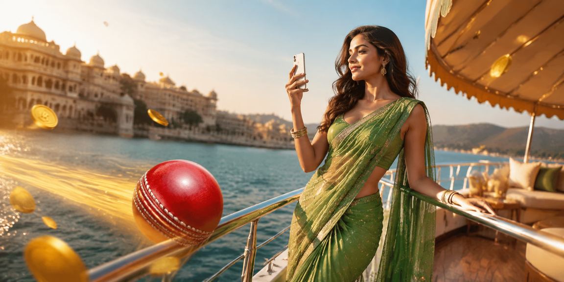 Indian woman enjoying cricket betting on mobile