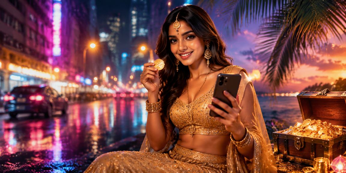 Player enjoying mobile casino game in vibrant setting